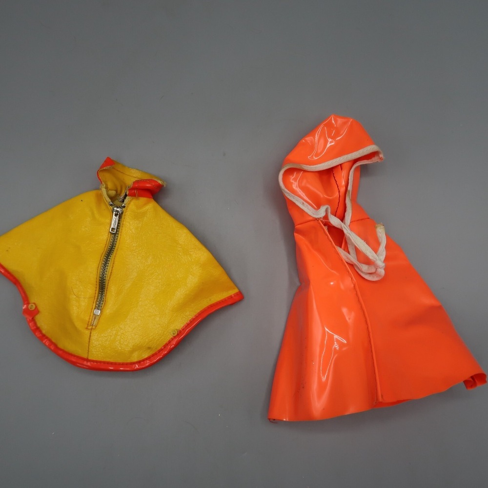 Barbie Vintage 1971 Yellow Poncho Put Ons #3411 & Orange Rain Jacket Lot of 2